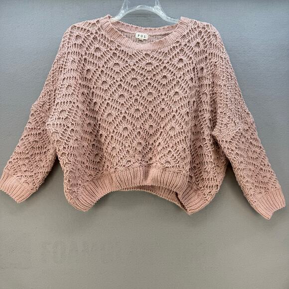 POL Sweaters - Pol Anthropologie Sweater Women's L Rose Pink Loose Weave Oversized Crop Preppy